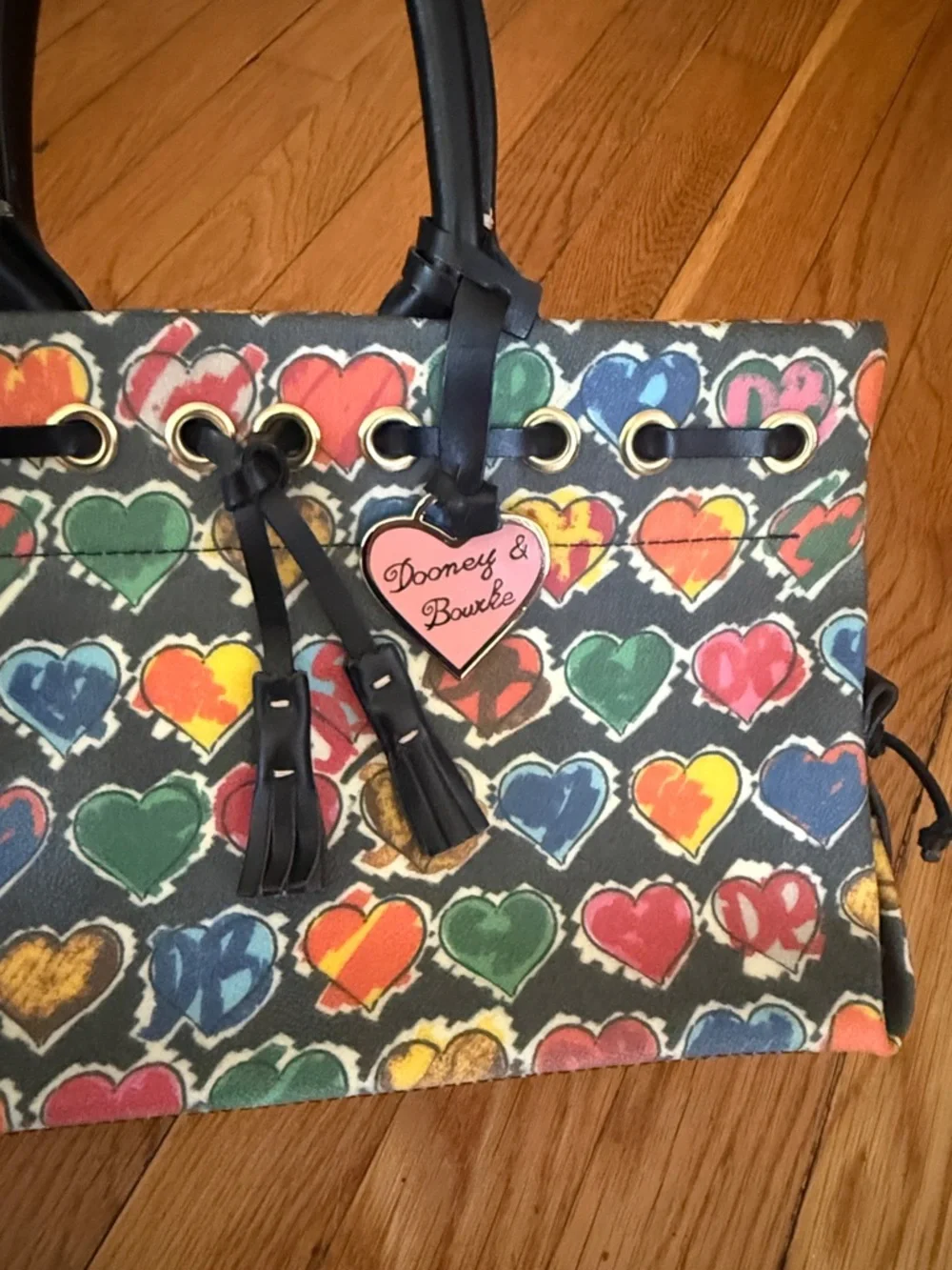 DOONEY AND BURKE colorful Hearts Print Tote Handbag Multicolor NO STRAP